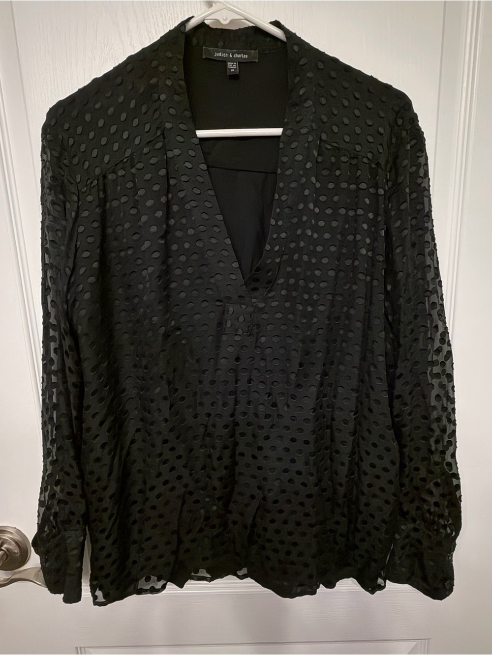 Judith & Charles Black Polka Dot V-Neck Blouse